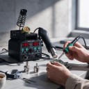 Lödstation 2i1 med varmblåspistol 775 W, T12-spetsar, LED-display, 220 V EU, svart, för lödning och reparation av SMD-elektronik 2