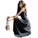 Long Black Maxi Dress with Gathered Bodice Dress with Wide Straps Light Airy Skirt Elegant Summer Dress for Walks Evenings Holidays 2