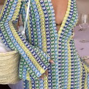 Long Crochet Beach Dress with Deep V-Neck Multicoloured Summer Maxi Dress with Split Lightweight Cardigan over Swimwear 3