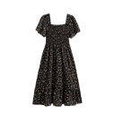 Long Floral Dress with Gathered Bodice and Ruffled Hem Romantic Summer Dress with Short Sleeves and Square Neckline 1