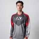 Long Sleeve Motocross Jersey in Mesh Fabric with Dark Chest Panel and Colourful Stripes on Shoulders for Motorcycle and Enduro 4