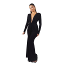Long Sparkly Evening Dress with Deep V-Neck Elegant Dress with Ruching Autumn Evening Dress with Long Sleeves 6