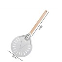 Lopata na pizzu s dierovanou guľatou hlavou 20 x 40 cm Hliníková servírovacia lopatka s drevenou rukoväťou Dierovaná okrúhla pizza lopatka Kuchynské náčinie 2