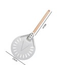 Lopata na pizzu s dierovanou guľatou hlavou 23 x 40 cm Hliníková servírovacia lopatka s drevenou rukoväťou Dierovaná okrúhla pizza lopatka Kuchynské náčinie 2