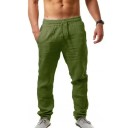 Losse katoenen en linnen herenbroek, effen kleur, casual broek voor heren, zomerse luchtige broek, comfortabele pasvorm voor vrije tijd 5