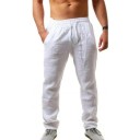 Losse katoenen en linnen herenbroek, effen kleur, casual broek voor heren, zomerse luchtige broek, comfortabele pasvorm voor vrije tijd 1