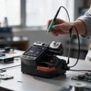Lötstation 15 x 14,5 x 14,5 cm 180 W mit 2 Griffen T210 und T245 und 6 Spitzen mit Farbdisplay in schwarzer Farbe für Elektronik 3