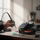 Lötstation 15 x 14,5 x 14,5 cm 180 W mit 2 Griffen T210 und T245 und 6 Spitzen mit Farbdisplay in schwarzer Farbe für Elektronik 6