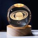 Luce notturna LED per bambini a forma di sfera 6 cm con motivo di Saturno, base in legno, cavo di alimentazione, illuminazione decorativa 3