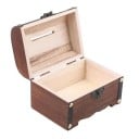 Lukittava puinen säästöpankki arkku muotoisena 14.5x10x9.5cm tummanruskea 2