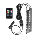 Lumini auto LED RGB universale 22,5 cm 48 diode Iluminare interioară 12 V Control muzical Telecomandă 16 culori pentru brichetă 1