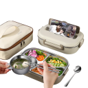 Lunchbox ze stali nierdzewnej z izolacją termiczną, 1500 ml, 4 komory, z torbą, miską na zupę, łyżką, pałeczkami, przenośnym termosem 6