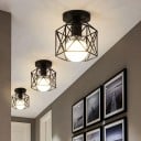 Lustră metalică de tavan cu abajur geometric tip cușcă și soclu E27, neagră, diametru 14,5 cm, înălțime 15 cm, pentru camere mai mici 3