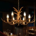 Lustro w kształcie poroża z 6 gniazdami E14 w stylu retro, brązowa żywica, szerokość 76 cm i wysokość 53 cm, do salonu lub jadalni 3