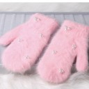 Luvas de dedo de senhora peludas com pérolas J816 7