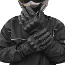 Luvas de moto de dedos inteiros com protecções de articulações e palma acolchoada em couro com superfície lisa pretas para condução de moto 4