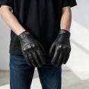 Luvas de motocicleta de pele com dedos inteiros, perfuração e protetor de articulações com palma reforçada e fecho de velcro no pulso 6