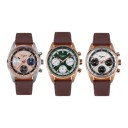 Luxe heren mechanische chronograaf horloge met handopwinding Lederen band Kast 38 mm Saffierglas Roestvrij staal 316L Doorzichtig achterdeksel 1