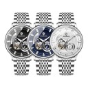 Luxe heren mechanische horloge Open wijzerplaat Indexen met stenen Behuizing 42 mm RVS Zilveren armband Waterdicht 30 m 1