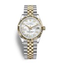 Luxuriöse Damenarmbanduhren mit Steinen auf dem Zifferblatt Datum Goldene geriffelte Lünette Gold-silbernes fünfreihiges Armband Wasserfest 5 1