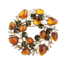 Luxuriöse dunkle Brosche Runder Kranz mit Steinen von Blumen und Blättern Herbsttöne schwarz burgunderrot gold Zinklegierung 5