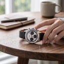 Luxuriöse Herrenmechanik-Chronograph Handaufzug Tachymeter und 24-Stunden-Anzeige Gehäuse 38 mm Edelstahl 316L Saphirglas Lederarmband 9