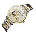 Luxuriöse Herrenmechanikuhren mit Sicht auf das Uhrwerk Leuchtende Zeiger Gehäuse 42 mm Edelstahl Silber-goldenes Armband Wasserdicht 7