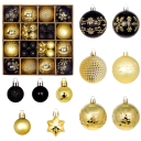 Luxuriöse Weihnachtsdekoration 44 Stück 3 - 6 cm Schwarz-goldene Kugeln und Sterne Verschiedene Größen von Christbaumschmuck 1