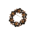 Luxury Dark Brooch Round Wreath with Stones of Flowers and Leaves Autumn Shades Black Burgundy Gold Zinc Alloy 3