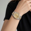 Luxury Ladies' Watch with Stones on the Dial Date Gold Ribbed Bezel Gold-Silver Five-Row Bracelet Water Resistant 5 ATM For Every Day 5
