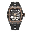 Luxury Men's Mechanical Skeleton Watch with Visible Movement Tonneau Case 42 x 53 mm Water Resistant 3 ATM Silicone Strap 1