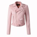 Luxury Women's Faux Leather Jacket - Pink 2