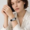 Luxury Women's Retro Watch Rectangular Sliding Case 21 x 36 mm Quartz Movement Silver Case and Black Leather Strap For Everyday Use 3