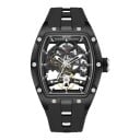 Luxus férfi mechanikus órák Skeleton látható szerkezettel Tonneau tok 42 x 53 mm Vízálló 3 ATM Szilikon szíj 14