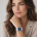 Luxus női karóra négyzet alakú tok 24 x 29 mm Római számok Quartz szerkezet Rozsdamentes acél Láncos karkötő Vízálló 30 m 10