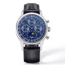 Luxusné pánske mechanické hodinky Chronograf s fázami Mesiaca a dátumom Priehľadné víčko Pouzdro 41 mm Safírové sklo Oceľ 316L Kožený 17