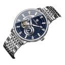 Luxusné pánske mechanické hodinky Otvorený ciferník Indexy s kamienkami Puzdro 42 mm Nerezová oceľ Strieborný náramok Vodoodolné 30 m 7