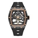 Luxusné pánske mechanické hodinky Skeleton s viditeľným strojčekom Pouzdro tonneau 42 x 53 mm Vodotesné 3 ATM Silikónový remienok 1