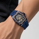Luxusní pánské mechanické hodinky Skeleton s viditelným strojkem Pouzdro tonneau 42 x 53 mm Voděodolné 3 ATM Silikonový řemínek 7