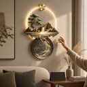 Luz LED de parede com imagem 120 x 80 cm Montanhas com árvore e lago Carpas koi Acrílico e metal Castanho Luz branca quente Decoração de interiores 2