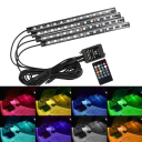 Luzes LED RGB Universais para Carro 22,5 cm 48 LEDs Iluminação Interior 12 V Controlo de Música Controlo Remoto 16 Cores para Isqueiro 2