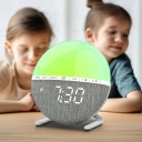Lysvækkeur med simuleret solopgang Farverigt RGB lys 7 vækkemelodier Søvn timer Diameter 13 cm Grå og hvid Natlys til soveværelset 2