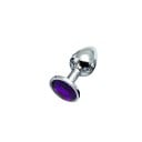 Maat van een metalen anaalplug. M 27 x 31,6 mm met paarse steen luxe erotische decoratie glad oppervlak compatibel met glijmiddelen discrete 1