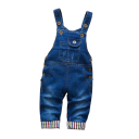 Macacão de ganga infantil com calças longas e bolsos Alças com botões Jeans unisex confortáveis para bebés e crianças Pequena roupa estilosa 1