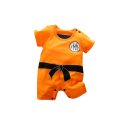 Macacão de verão para crianças em algodão estilo anime Laranja com laço preto Manga curta Decote redondo Macacão macio e confortável para recém-nascidos 3