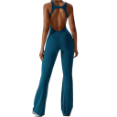 Macacão desportivo feminino com alças e costas abertas e calças longas Macacão de fitness em nylon e spandex 4