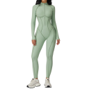 Macacão desportivo feminino com t-shirt de manga longa e leggings com fecho no decote Macacão liso em nylon e spandex 12