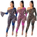 Macacão feminino de leopardo com mangas longas B863 5