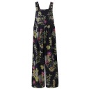 Macacão feminino floral Decote redondo Calças longas Top com alças largas Corte leve de verão Material poliéster linho 8