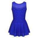 Mädchen Ballettkleid ohne Ärmel mit Strasssteinen und Rock, Netzdekolleté, Nylon Polyester Elasthan, Tanztrikot für Ballett 11